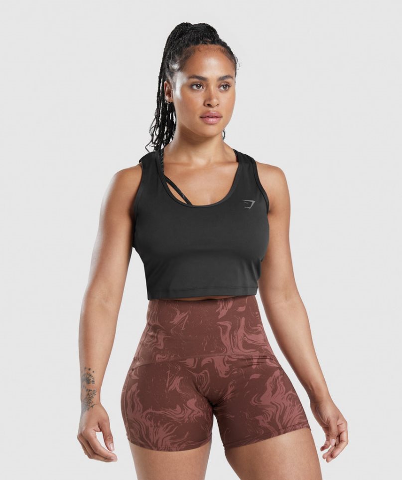 Women's Gymshark GS Power Open Back Cropped Tanks Black | NZ 0WOJFT